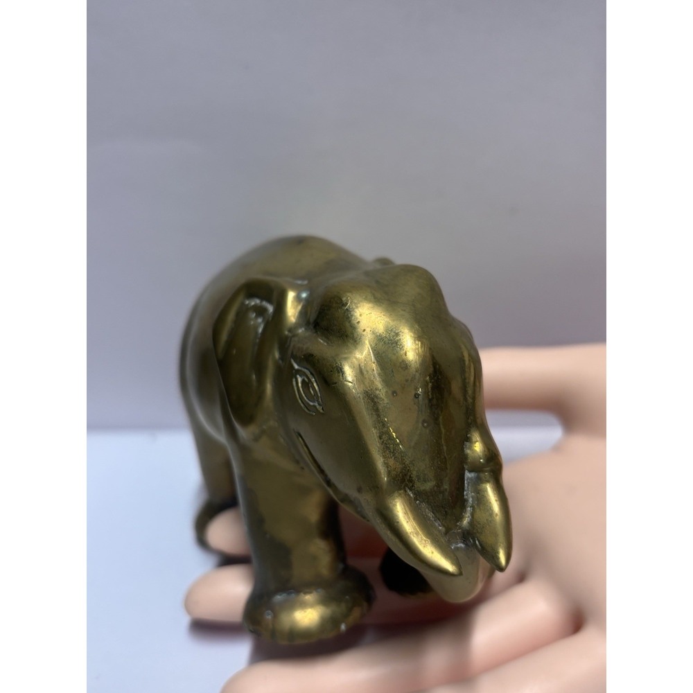 Elephant  Solid Brass‎ Elephant Statue Figurine Heavy Patina Small Vintage - Picture 12 of 12